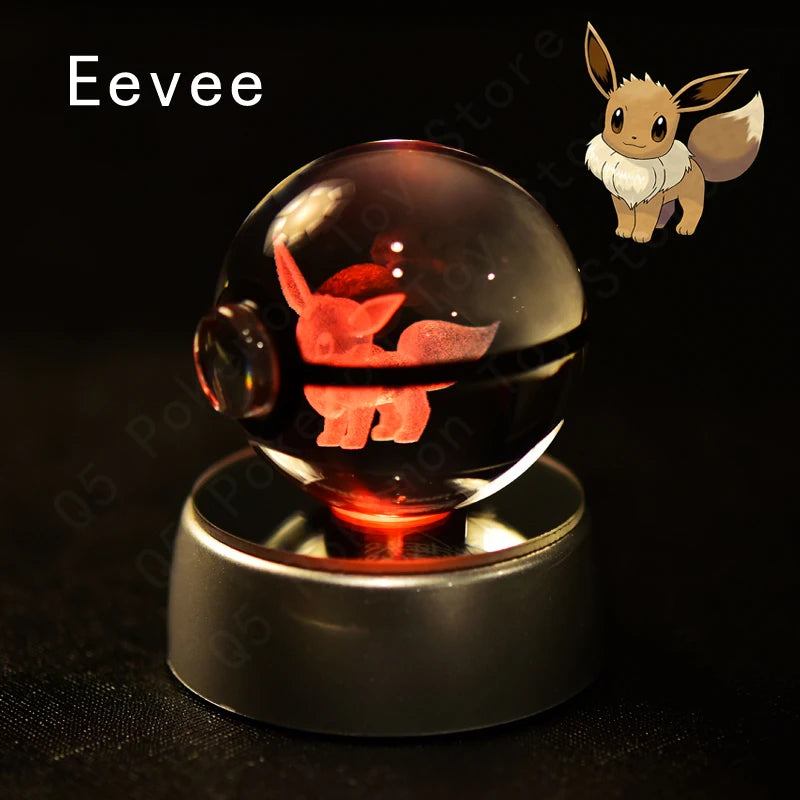 Pokemon Crystal Ball 3D Pikachu Mewtwo Mew Gengar Night Light Lamp Base Glass Ball