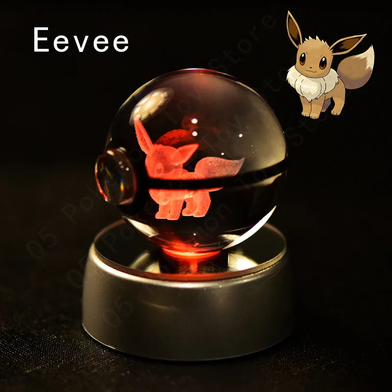Pokemon Crystal Ball 3D Pikachu Mewtwo Mew Gengar Night Light Lamp Base Glass Ball