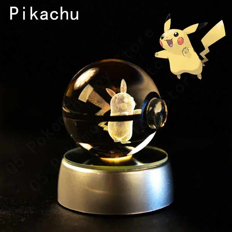 Pokemon Crystal Ball 3D Pikachu Mewtwo Mew Gengar Night Light Lamp Base Glass Ball