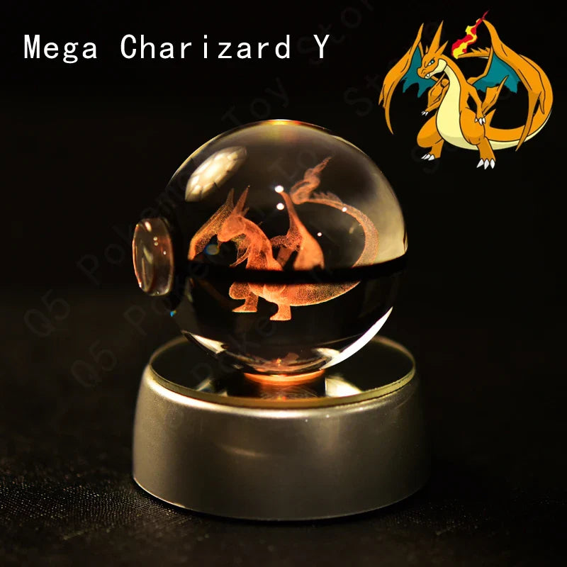 Pokemon Crystal Ball 3D Pikachu Mewtwo Mew Gengar Night Light Lamp Base Glass Ball
