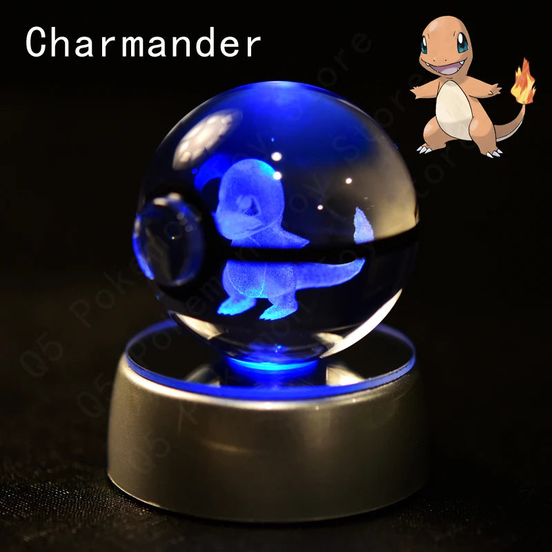 Pokemon Crystal Ball 3D Pikachu Mewtwo Mew Gengar Night Light Lamp Base Glass Ball