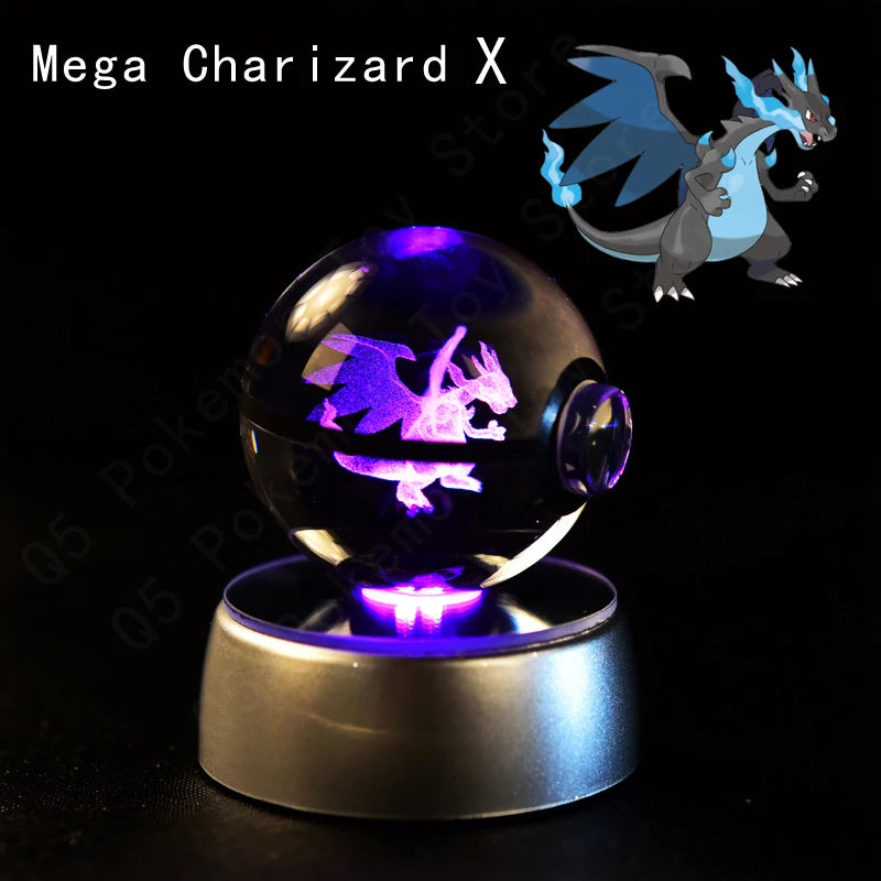 Pokemon Crystal Ball 3D Pikachu Mewtwo Mew Gengar Night Light Lamp Base Glass Ball