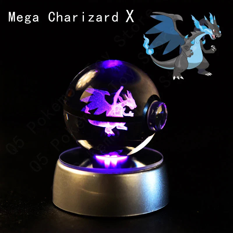 Pokemon Crystal Ball 3D Pikachu Mewtwo Mew Gengar Night Light Lamp Base Glass Ball