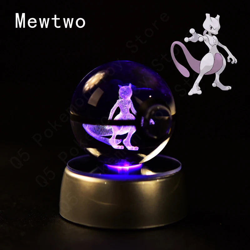 Pokemon Crystal Ball 3D Pikachu Mewtwo Mew Gengar Night Light Lamp Base Glass Ball