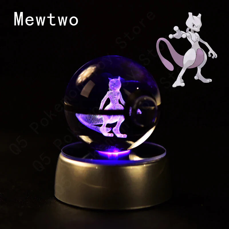 Pokemon Crystal Ball 3D Pikachu Mewtwo Mew Gengar Night Light Lamp Base Glass Ball