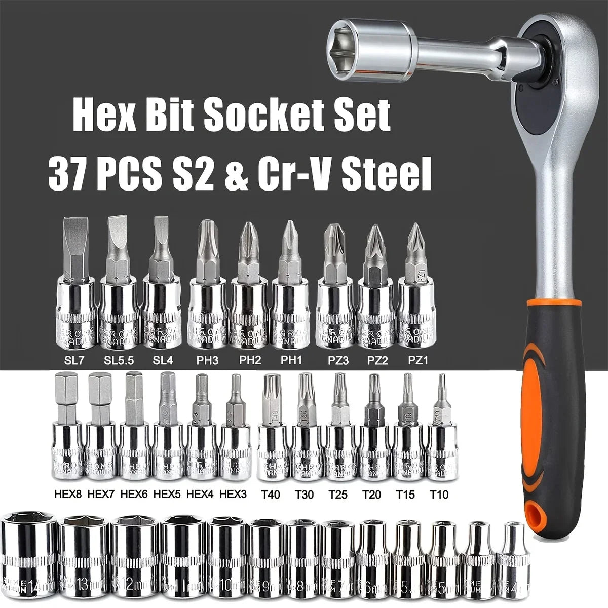 Mechanic Tool Kits for Auto Repair House with Sockets Metric Hex Bit Socket