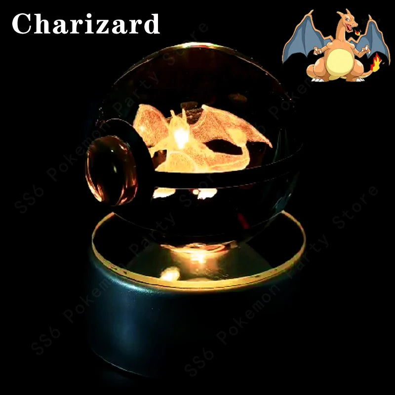 Pokemon Crystal Ball 3D Pikachu Mewtwo Mew Gengar Night Light Lamp Base Glass Ball
