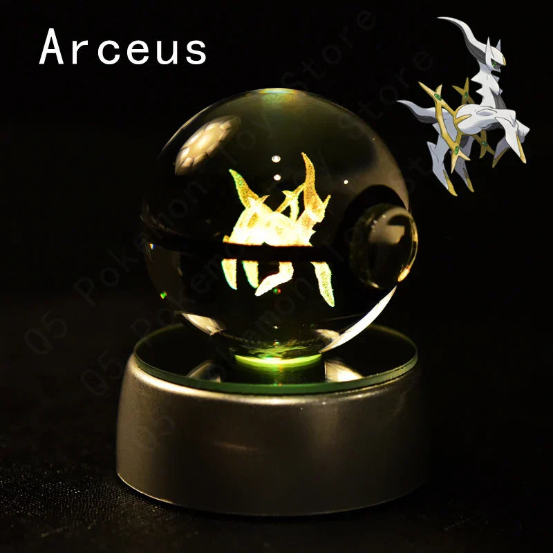 Pokemon Crystal Ball 3D Pikachu Mewtwo Mew Gengar Night Light Lamp Base Glass Ball