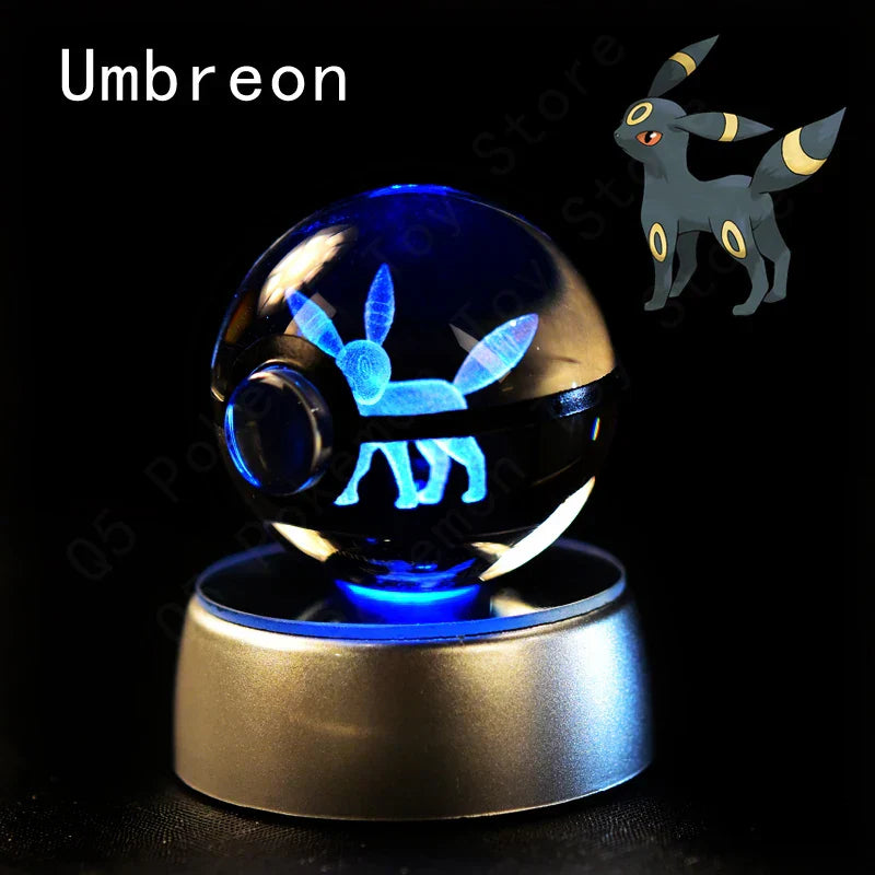 Pokemon Crystal Ball 3D Pikachu Mewtwo Mew Gengar Night Light Lamp Base Glass Ball