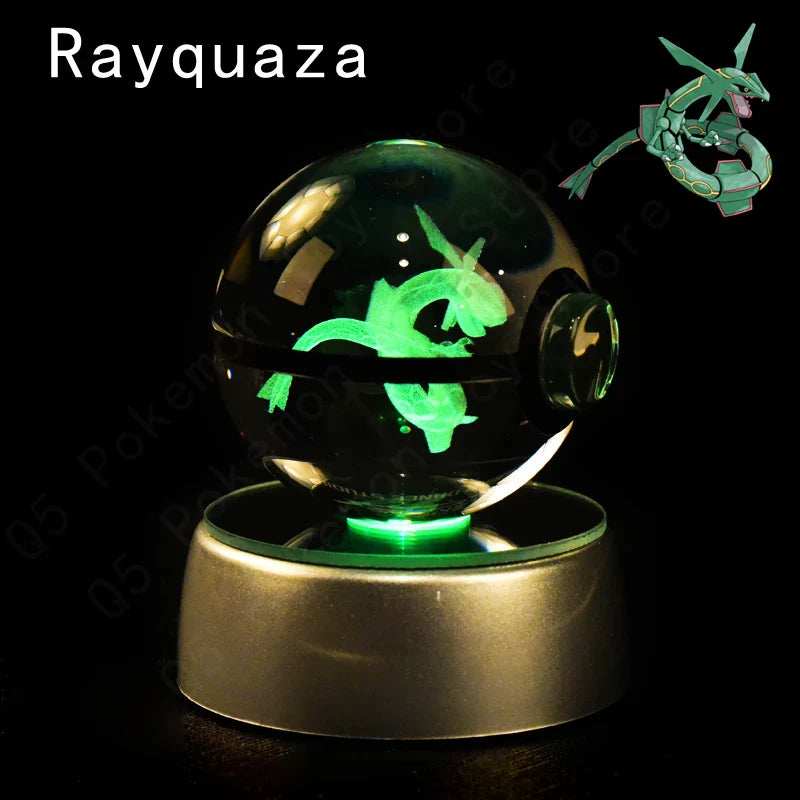 Pokemon Crystal Ball 3D Pikachu Mewtwo Mew Gengar Night Light Lamp Base Glass Ball