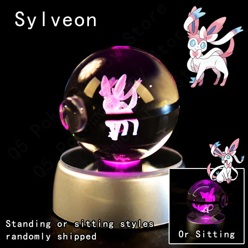 Pokemon Crystal Ball 3D Pikachu Mewtwo Mew Gengar Night Light Lamp Base Glass Ball