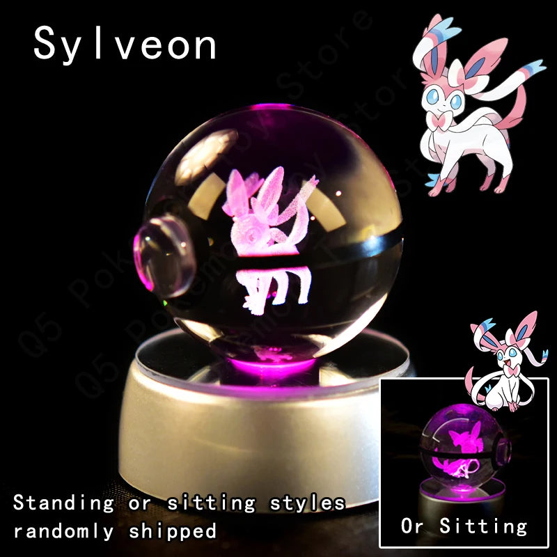 Pokemon Crystal Ball 3D Pikachu Mewtwo Mew Gengar Night Light Lamp Base Glass Ball