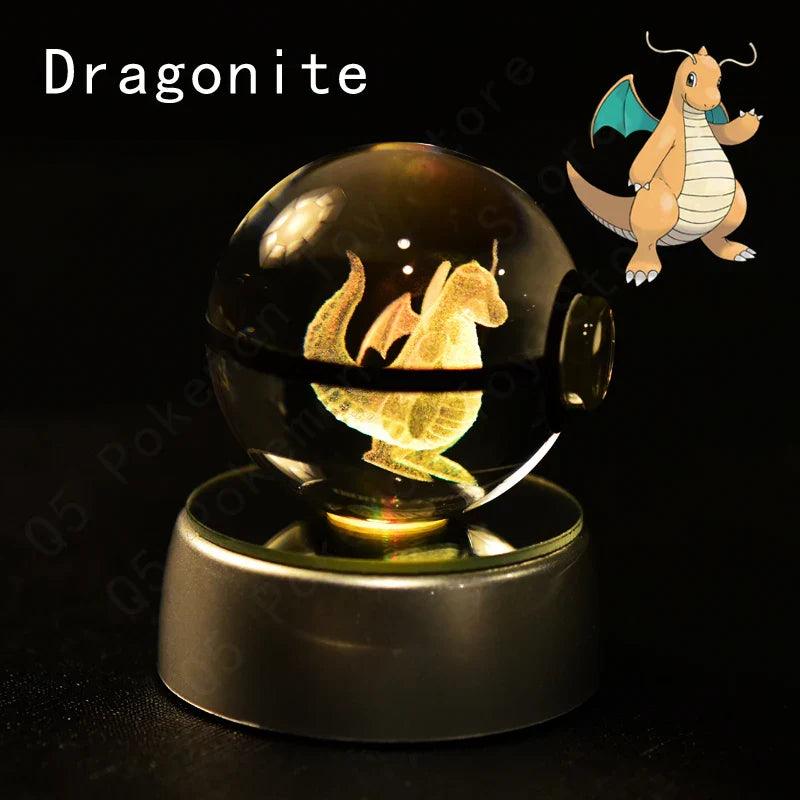 Pokemon Crystal Ball 3D Pikachu Mewtwo Mew Gengar Night Light Lamp Base Glass Ball