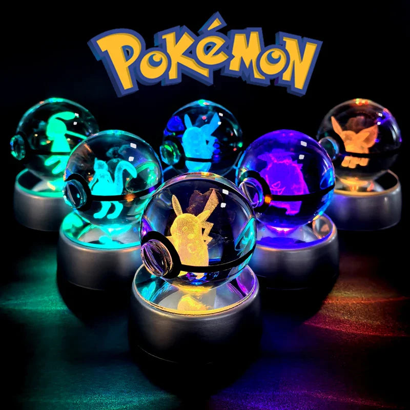 Pokemon Crystal Ball 3D Pikachu Mewtwo Mew Gengar Night Light Lamp Base Glass Ball