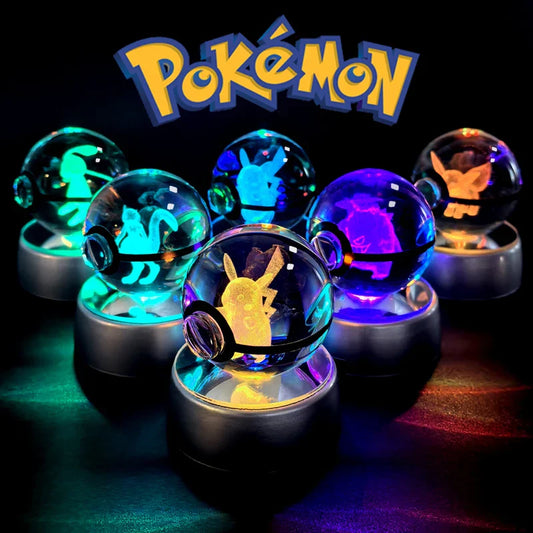 Pokemon Crystal Ball 3D Pikachu Mewtwo Mew Gengar Night Light Lamp Base Glass Ball