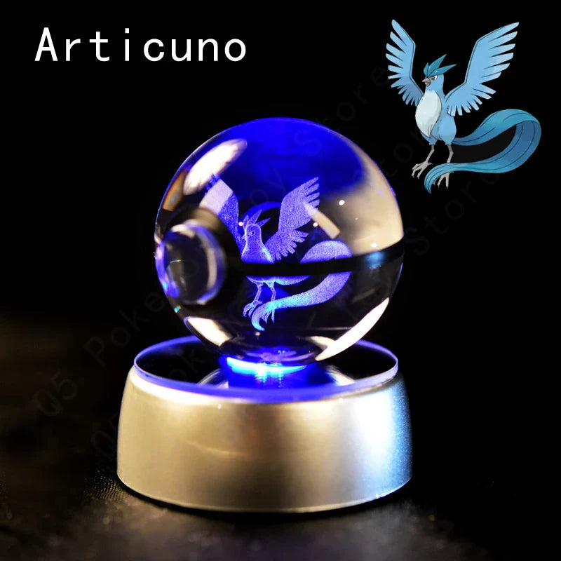 Pokemon Crystal Ball 3D Pikachu Mewtwo Mew Gengar Night Light Lamp Base Glass Ball
