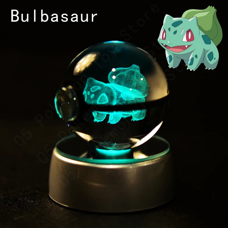Pokemon Crystal Ball 3D Pikachu Mewtwo Mew Gengar Night Light Lamp Base Glass Ball