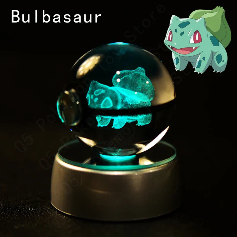 Pokemon Crystal Ball 3D Pikachu Mewtwo Mew Gengar Night Light Lamp Base Glass Ball