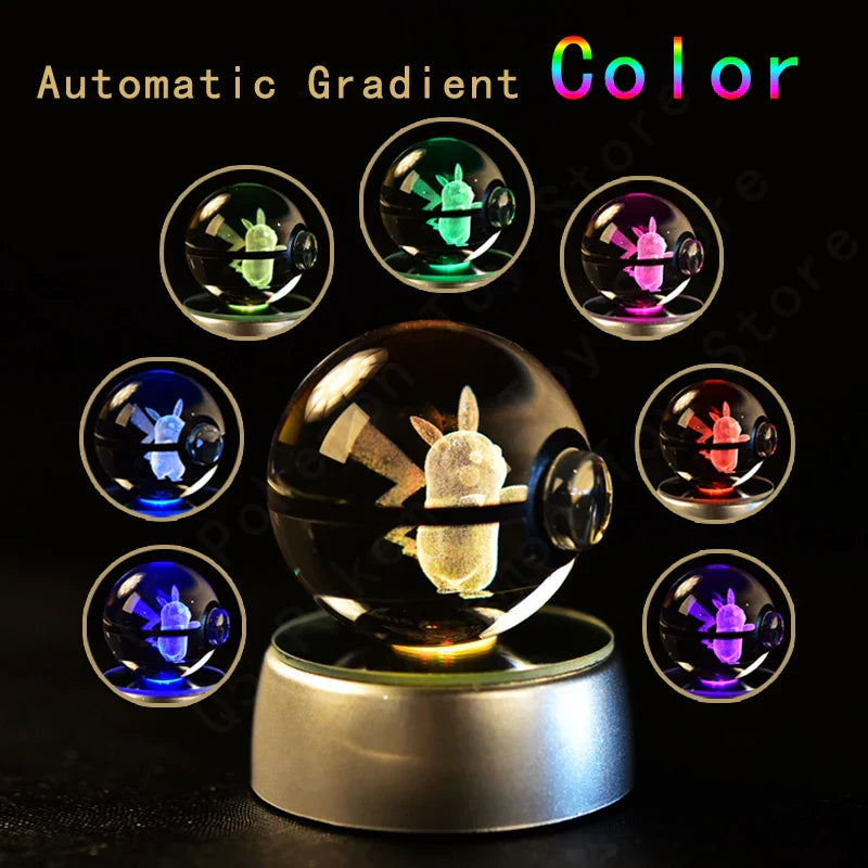 Pokemon Crystal Ball 3D Pikachu Mewtwo Mew Gengar Night Light Lamp Base Glass Ball