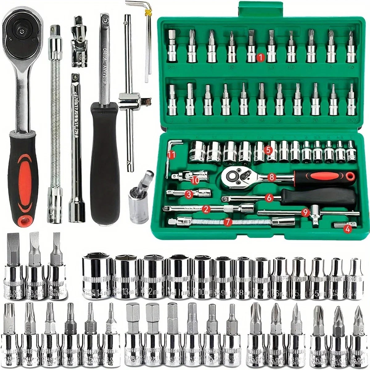 Mechanic Tool Kits for Auto Repair House with Sockets Metric Hex Bit Socket