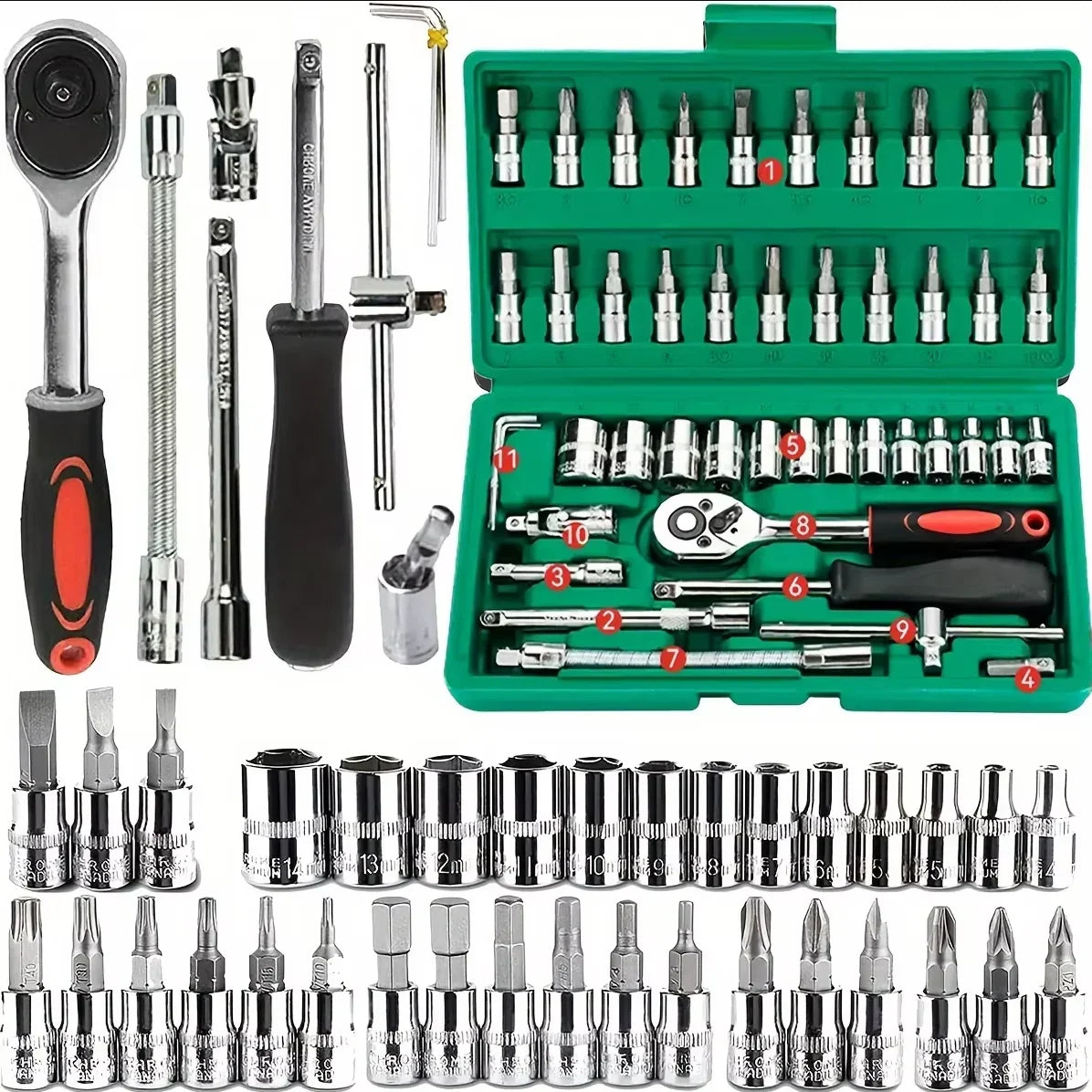 Mechanic Tool Kits for Auto Repair House with Sockets Metric Hex Bit Socket