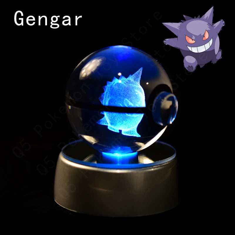 Pokemon Crystal Ball 3D Pikachu Mewtwo Mew Gengar Night Light Lamp Base Glass Ball
