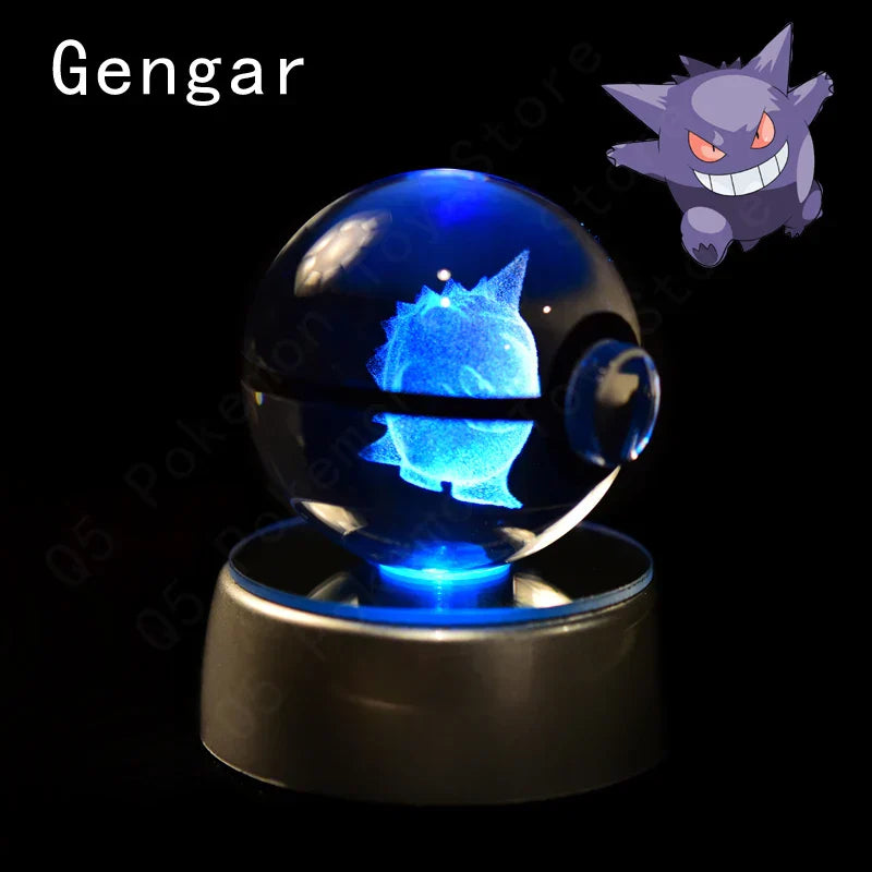 Pokemon Crystal Ball 3D Pikachu Mewtwo Mew Gengar Night Light Lamp Base Glass Ball