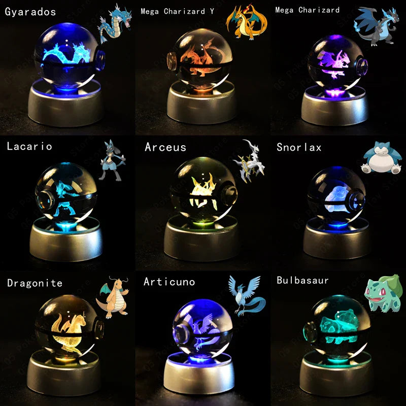 Pokemon Crystal Ball 3D Pikachu Mewtwo Mew Gengar Night Light Lamp Base Glass Ball
