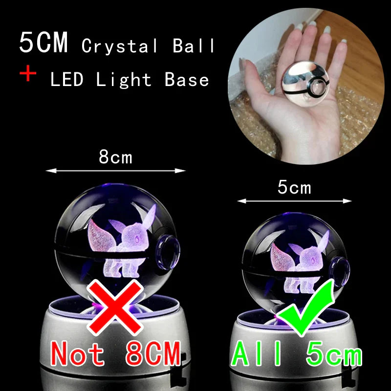 Pokemon Crystal Ball 3D Pikachu Mewtwo Mew Gengar Night Light Lamp Base Glass Ball