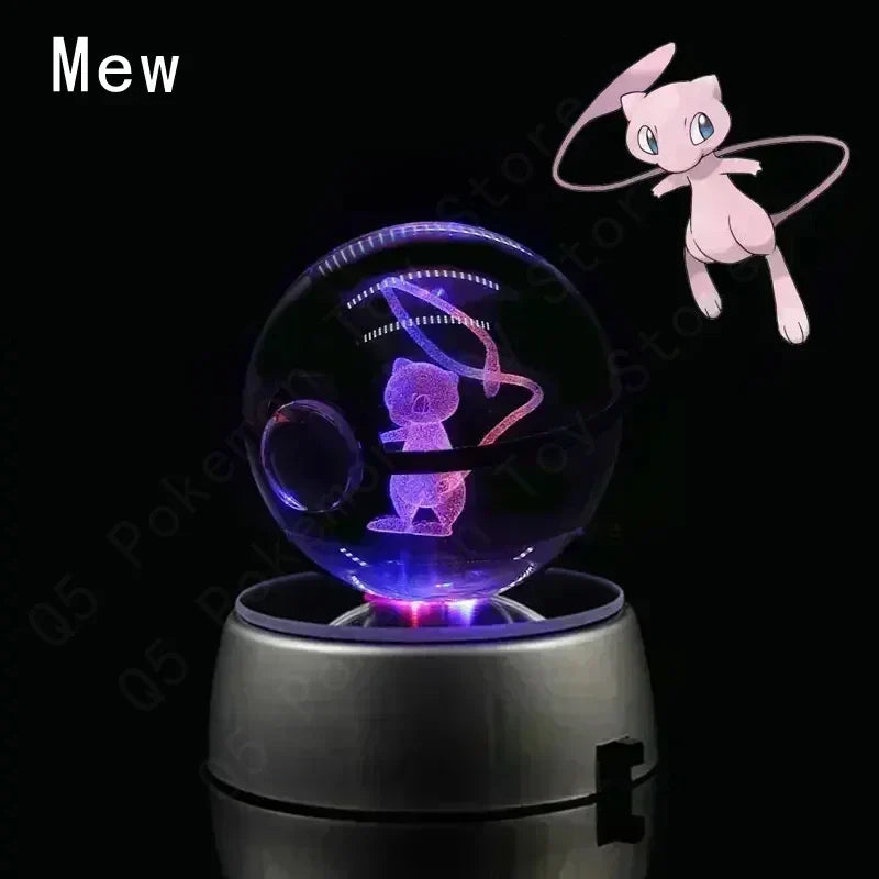 Pokemon Crystal Ball 3D Pikachu Mewtwo Mew Gengar Night Light Lamp Base Glass Ball